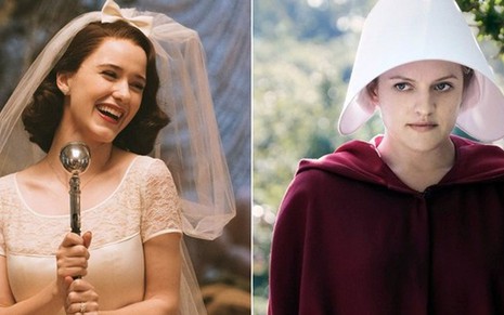 Rachel Brosnahan em Marvelous Mrs. Maisel e Elisabeth Moss em Handmaid's Tale: premiadas no streaming - Divulgação/Amazon/Hulu