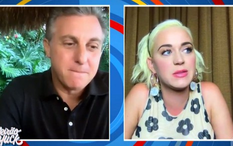 Imagem de Luciano Huck conversando com Katy Perry através de uma vídeo chamada