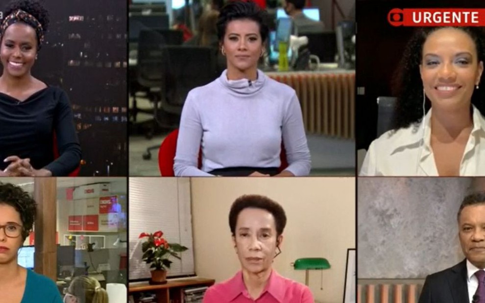 Reprodução de imagem de Maju Coutinho, Aline Midlej, Flávia Oliveira, Zileide Silva, Lilian Ribeiro e Heraldo Pereira