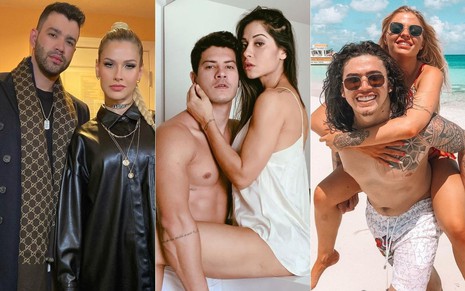 Montagem com fotos dos ex-casais: Gusttavo Lima e Andressa Suita; Arthur Aguiar e Mayra Cardi; Whindersson e Luísa Sonza