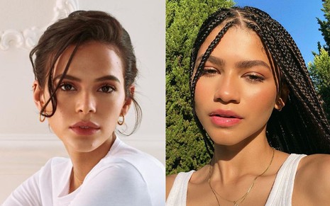Montagem com as atrizes Bruna Marquezine (à esquerda) e Zendaya (à direita) em fotos publicadas no Instagram