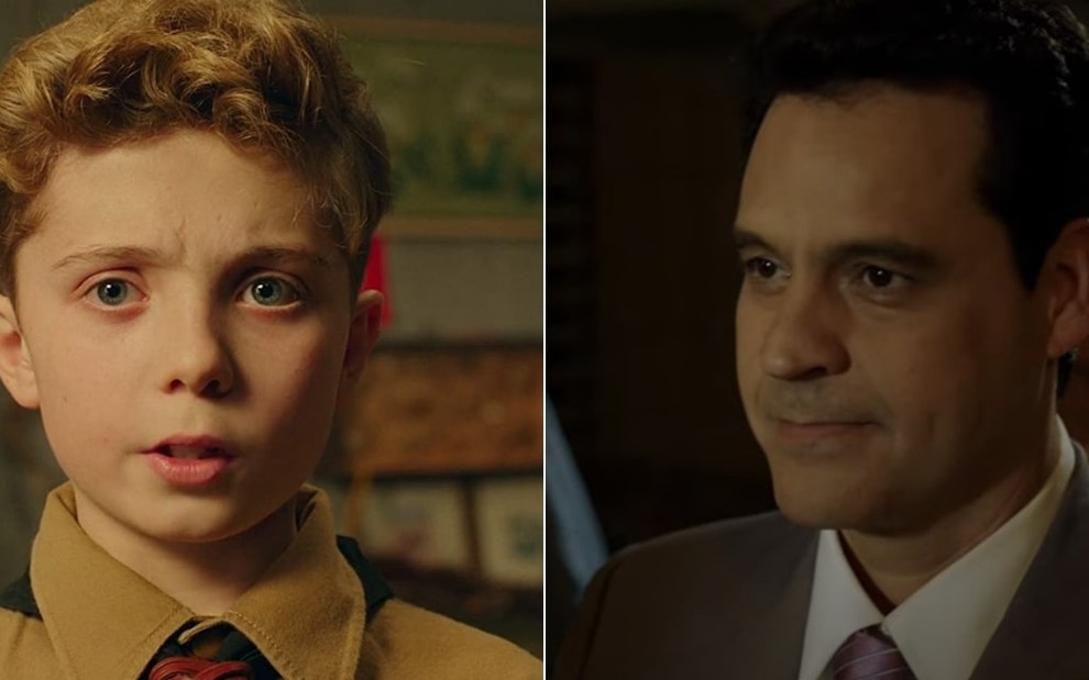 Montagem com os atores Roman Griffin Davis em Jojo Rabbit (2019) e Bruno Garcia em Divaldo - O Mensageiro da Paz (2019)