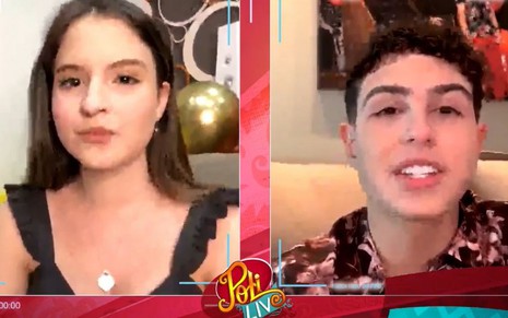Sophia Valverde (Poliana) e Igor Jansen (João) em live no canal de As Aventuras de Poliana no YouTube