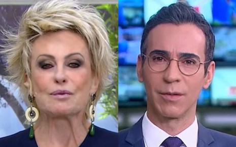 Na montagem: Ana Maria Braga (à esquerda) e César Tralli (à direita)