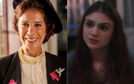 Montagem com Lisiê (Angela Vieira) e Olívia (Debora Ozório) na novela Além da Ilusão