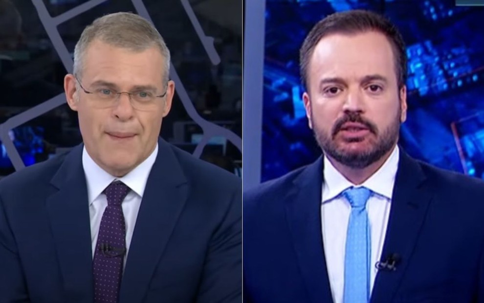 Montagem de fotos com Eduardo Oinegue no Jornal da Band e Marcelo Torres no SBT Brasil