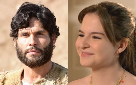 Montagem de fotos com Dudu Azevedo em Jesus e Sophia Valverde em Poliana Moça