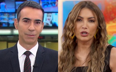 Na montagem: César Tralli (à esquerda) e Patrícia Poeta (à direita)