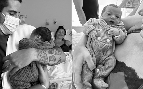 Montagem de fotos com Enzo Celulari, Claudia Raia e Luca em hospital de São Paulo
