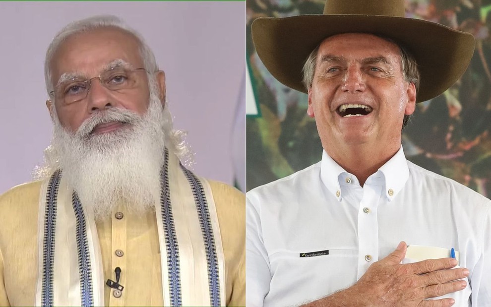 Montagem com o primeiro-ministro da Índia, Narendra Modi, e o presidente do Brasil, Jair Bolsonaro