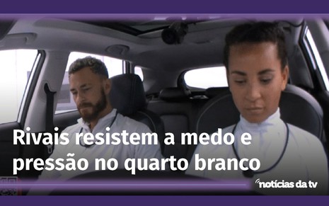 Vestidos com macacão branco, Fred Desimpedidos e Domitila Barros dentro de carro