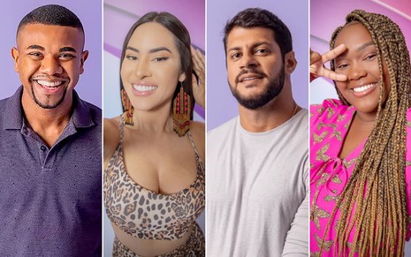 Montagem com fotos de participantes do puxadinho do BBB 24: Davi Britto, Isabelle Nogueira, Plínio Simões e Raquelli Cardozo