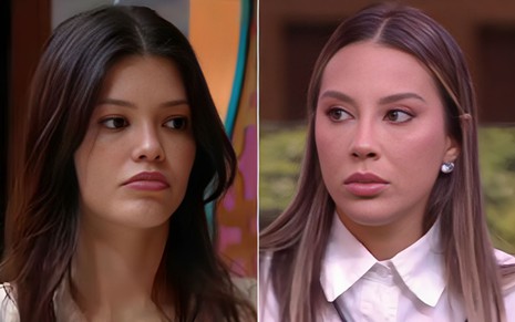 Montagem com Vitória Strada à esquerda e Renata à direita no BBB 25